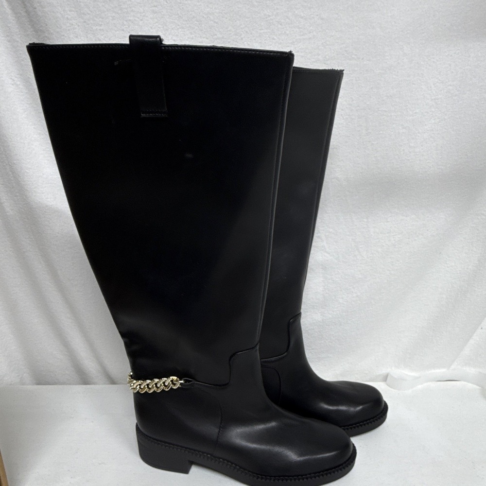 A New Day Women's Black Knee High Riding Boots Memory Foam Chain Zip 9.5